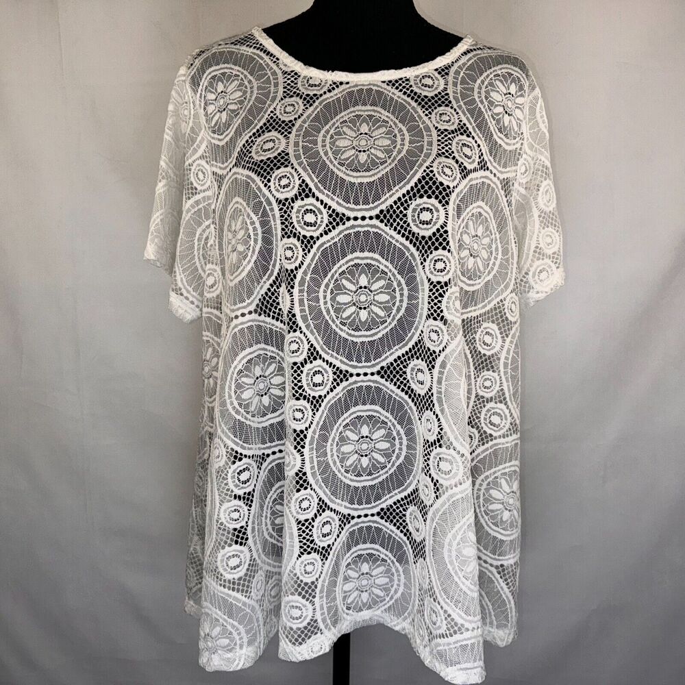 Charter Club Top Sz 1X Lace Crochet Ivory Short sleeve